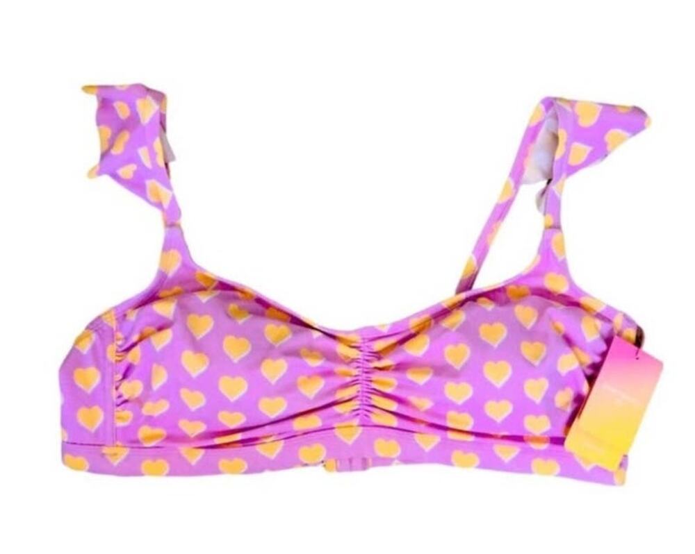 New Stoney x Clover Ruffle Heart Bikini Top Pink Orange Hearts Size 2X
